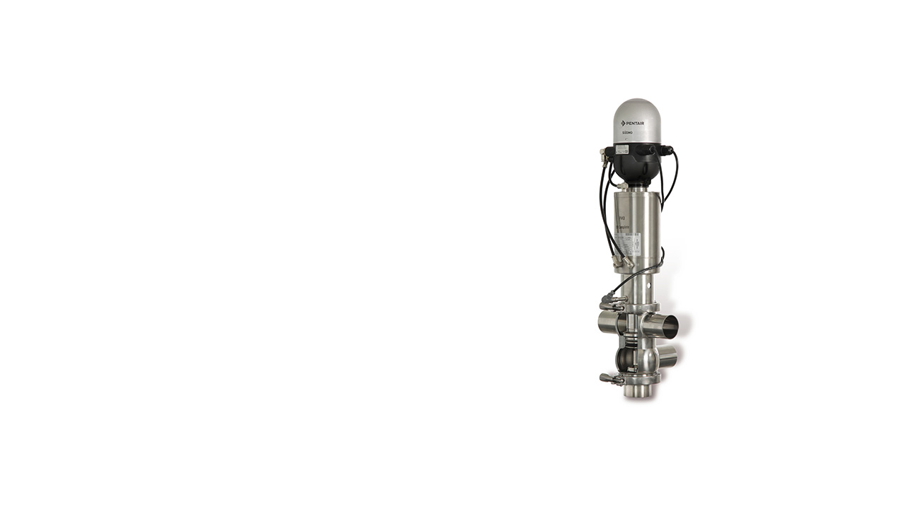 The Pentair Südmo Double Seat Valve 365it Complete PMO is a mix-proof valve with a unique Pentair patented deflector, ensuring process safety and efficiency.